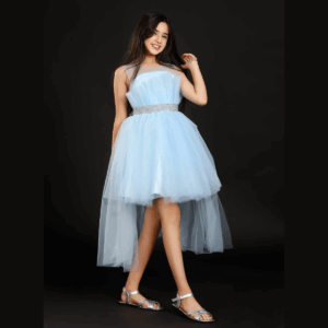 Little Girls Sleeveless Dress for Wedding Party - BABYBLUE