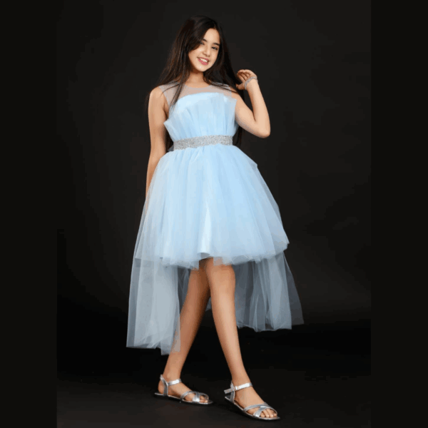 Little Girls Sleeveless Dress for Wedding Party - BABYBLUE