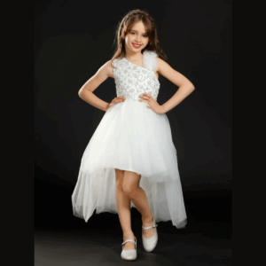 Little Girls Sleeveless Dress for Wedding Party - WHITE 03