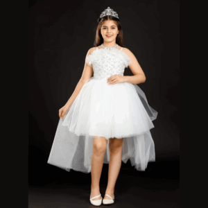Little Girls Sleeveless Dress for Wedding Party - WHITE 01
