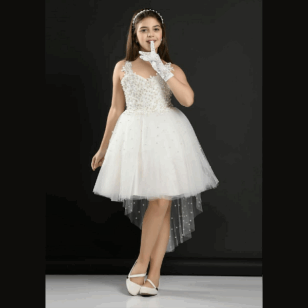 Little Girls Sleeveless Dress for Wedding Party - WHITE 04