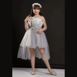 Little Girls Sleeveless Dress for Wedding Party - SILVER 01