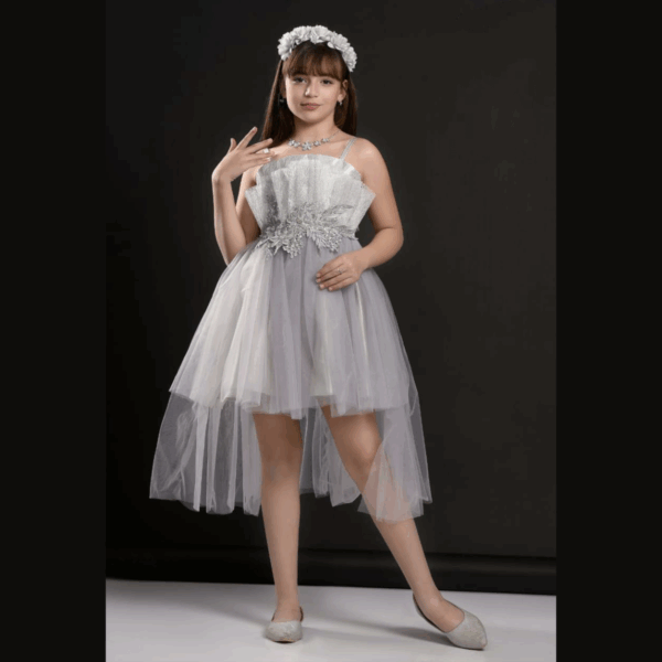 Little Girls Sleeveless Dress for Wedding Party - SILVER 01