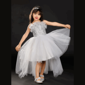 Little Girls Sleeveless Dress for Wedding Party - SILVER 02